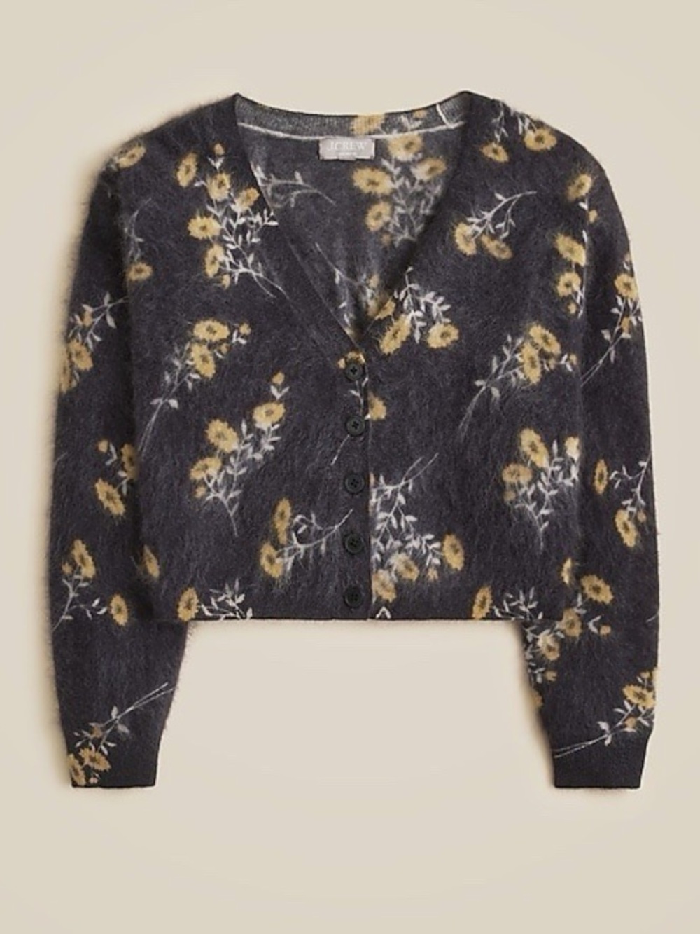 J. Crew Brushed Cashmere Party Cardigan in Marigold Print